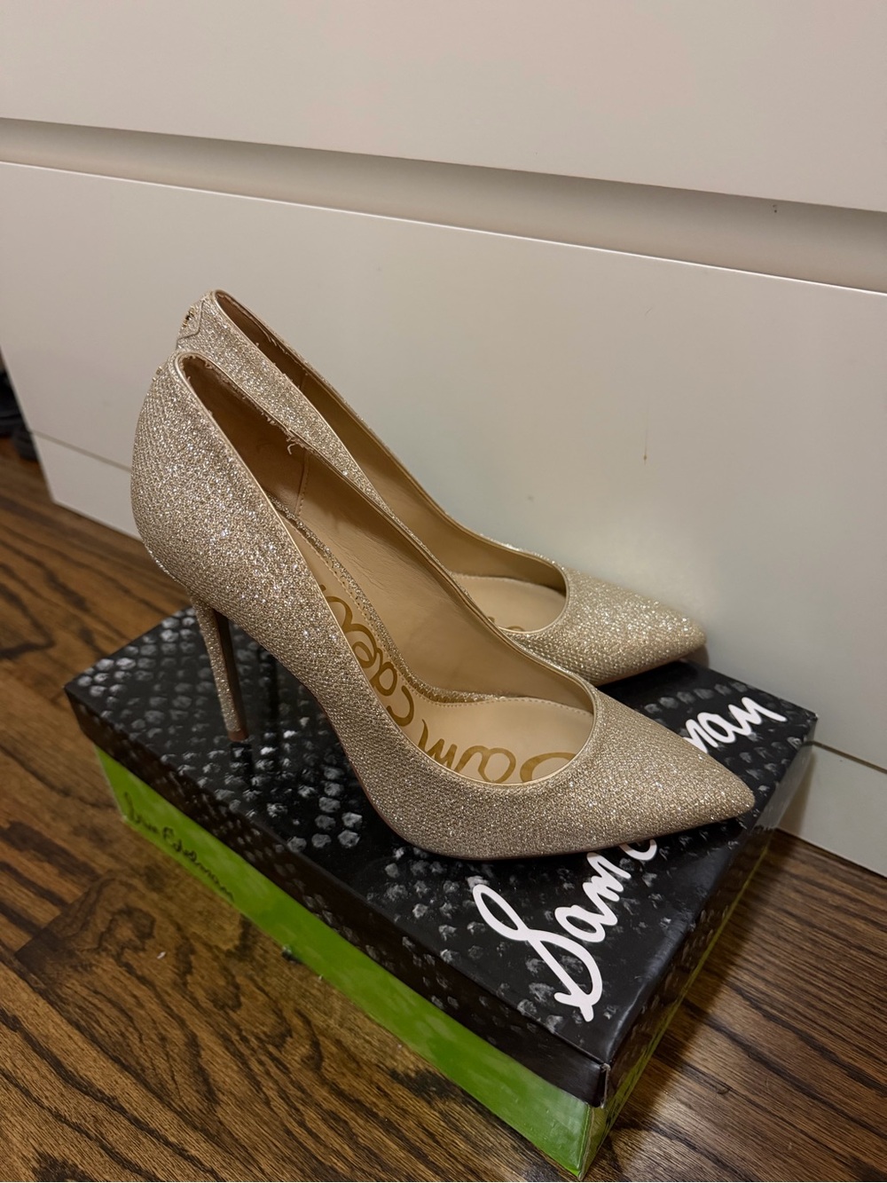 Sam Edelman Champagne Glitter Pointed-Toe Stiletto Heels
